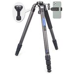 Carbon Fiber Bowl Tripod, ARTCISE AS80C 63.8" Heavy Duty Camera Tripod Ultra Stable & Lightweight Professional Camera Travel Tripod，Max Load 44lbs/20kg，Come with 65mm Bowl Adapter