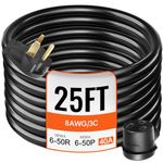 VEVOR Welding Extension Cord 50Amp 25Ft 250V, Welder Extension Cord with NEMA 6-50 Plug, Welding Power Cord 8 Gauge 3 Prong, Welding Cord for MIG, Plasma, TIG, Arc, Black