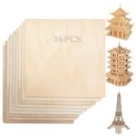 kathson 36Pack Basswood Panel 12 x 12 x 1/10 Inch 2.5mm Plywood Sheets Thin Balsa Wood Sheets for Craft Unfinished Squares Wood Boards for Laser Cutting Architectural Models Wood Burning and Drawing