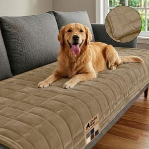GORILLA GRIP Slip and Leak Resistant Plush Quilted Oversized Sofa Cushion Cover Blanket, Soft Couch Covers for Sofa Dogs, Machine Washable Furniture Protector Pet Friendly Couches, Beige, 78x28 Inches