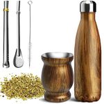 Artcome 5pc Stainless Steel Yerba Mate Cup Set - 1 8.5oz Stainless Steel Double-Wall Mate Cup, 1 17oz Thermos, 2 Bombillas (Yerba Mate Straw), 1 Brush, Easy to Clean, Solid and Durable