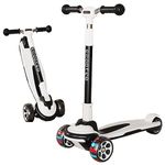 CLrkualn Kick Scooter for Kids Ages 6+, 5 Adjustable Height Foldable Scooter with 3 LED Light Wheels, Outdoor Activities for Toddlers Boys Girls, Max Load up to 240 lbs (Black and White)