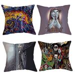 VFY 4-Piece Nightmare Pillow Covers - Nightmare Before Christmas Throw Pillow Cover Set, Nightmare Before, 18x18 Inch Square Sofa Cushion Covers Pillowcase for Xmas/Family Friends