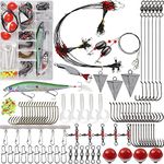 131pcs Saltwater Surf Fishing Tackle Kit - Surf Fishing Rigs Saltwater Lure Pyramid Sinker Fishing Hooks Leader Swivel Metal Spoon Surf Beach Fishing Gear Various Fishing Accessories