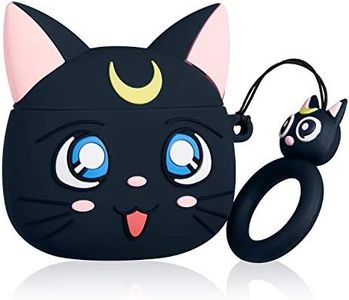 Jowhep Case for AirPod 2/1 Cartoon Design Cute Silicone Cover with Keychain Fashion Funny Shockproof Soft Protective Skin for Air Pods Girls Kids Kawaii Food Shell Cases for AirPods 1/2 Black Luna Cat