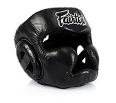 Fairtex HG13 Genuine Leather Boxing Headgear - MMA & Muay Thai Protection with Adjustable Straps and Multi-Layered Shock Absorption - Ideal for Boxing, Sparring, and Martial Arts(Black/Large)