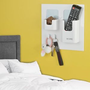 OKOMATCH Bedside Shelf - Stick On Wall Mounted Bed Room,Dorm,Office Adhesive Floating Accessoies Caddy Organizer/Holder for Phone,Glasses,Remote Control,Keys,Pens - Plastic Material- White