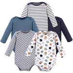 Hudson Baby Baby Boys' Cotton Long-Sleeve Bodysuits Toddler T-Shirt Set, Basic Sports 5-Pack, 3-6 Months