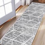 Calore Carpet Runners for Hallways Non Slip Washable Runner Rugs Long Soft Kitchen Runner Grey Hallway Hall Runners for Bedroom Hallways Living Room Kitchen (Ivory/Grey, 2'x 10'(60 x 300 cm))