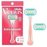 Gillette Venus Extra Smooth Women's Razor Handle (1 Handle + 2 Blade Refills), Green, 1 Count (Pack of 1)