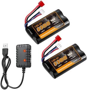 VICMILE 7.4V Li-ion Battery 3300mAh High Capacity RC Battery with Deans T Plug 2S Rechargeable Battery with 1 to 2 USB Charger Fit for WLtoys 4WD High Speed RC Cars Most 1/10, 1/12, 1/16 Scale Trucks