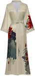 Women's Long Silk Robes Long Satin Robes Long Kimono Robes Floral Silky Bathrobes Dressing Gown, One Size, Lotus Leaf, One size