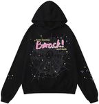 Pooyikoi Hip Hop Spider Hoodies Set Y2k Hoodie Tracksuit Pullover Sweatshirt for Women Men Matching Hoodies for Couples, Black Top, Large