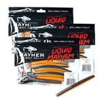 Mayhem Bait Co. Convulsion 4-Inch Soft Plastic Swimbait for Bass Fishing Ideal for Ned Rig, 3 Packs of 8 (24) Fishing Lures Plus 3 Tubes Liquid Mayhem Fish Attractant (Crawdad)