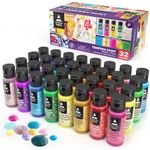 ARTEZA Tempera Washable Paint Set of 32, 60 ml Bottles, Poster Paint for Craft Projects, Sponge Painting & Finger Painting, Includes Neon, Glitter & Glow-in-the-Dark