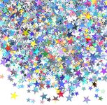 HESTYA 60g Star Confetti Glitter Star Table Confetti Metallic Foil Stars for Party Wedding Festival Decorations(Holographic Silver,10mm and 6mm)