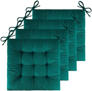 FlyGulls Set of 4 Chair Cushions for Dining Chairs 18" x 18" Corduroy Chair Seat Cushion for Office and Kitchen Chair Comfort Chair Cushion for Long Sitting (Deep Green)