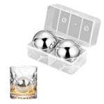 55 mm Stainless Steel Ice Ball Set with Storage Box, 2 Pcs Metal Ice Spheres, Large Round Whiskey Chilling Stones, Reusable Spherical Metal Ice Cubes, Chilling Balls for Beer/Cocktail/Vodka/Wine