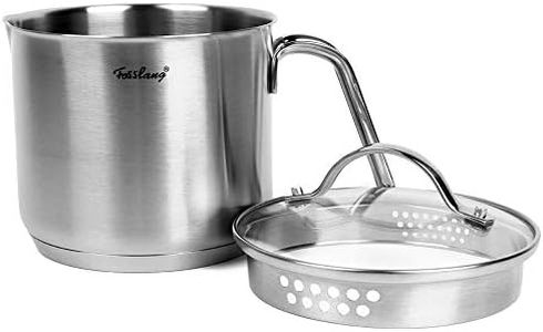 1.5 Quart Stainless Steel Saucepan with Pour Spout, Saucepan with Glass Lid, 6 cups Burner Pot with Spout - for Boiling Milk, Sauce, Gravies, Noodles