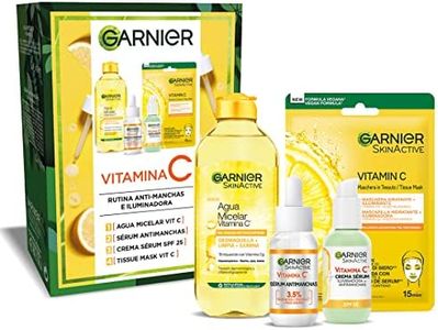 Garnier Set Anti Manchas, Sérum con Vitamina C y Sérum Cream un Cuidado 2en1 y Mascarilla Facial con Ácido Hialurónico y Vitamina C y Agua Micelar 400 ml