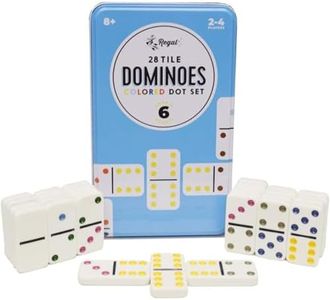 Regal Games - Double 6 Dominoes - Colored Dots Set - Fun Family-Friendly Game - Includes 28 Tiles & Collector’s Tin - Ideal for 2-4 Players Ages 8 for Kids and Adults