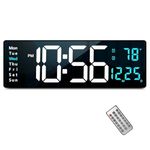 Abovsare Plastic Digital Wall Clock Large Display, 16.2 Inch Large Wall Clocks, Led Digital Clock with Remote Control/Automatic Brightness Dimmer Big Clock with Date Week Temperature (Blue)