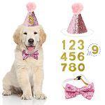 Dog Birthday Hat, Dog Party Hat Kit, with Bow Tie Collar and Blue Number for Pet Puppy Cat Birthday Decorations, Pet Costumes Headwear Accessories 3 Pcs (Pink)