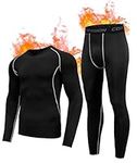 Holure Men's Sports Thermal Underwear Fleece Lined Top and Bottom Compression Winter Base Layer Set Black M