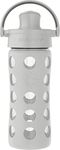 Lifefactory 12-Ounce Glass Water Bottle with Active Flip Cap and Protective Silicone Sleeve, Stone Gray