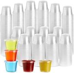 500-Pack Disposable 1 Oz Portion Cups with Lids for Parties and Events, Small Containers for Sample Tasting, Party Shots, Condiments, Sauces, Communion, Clear, Bulk