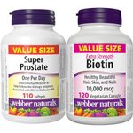 Webber Naturals Super Prostate, 110 Softgels, Helps Relieve Urological Symptoms & Biotin 10,000 mcg Extra Strength, 120 Capsules, Supports Healthy Hair, Skin & Nails, Energy Metabolism, Vegan