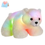 Bstaofy Glow Polar Bear LED Stuffed Animals Night Light Curious Soft Plush Adorable Floppy Toy Gift for Kids on Christmas Birthday Festival Occasions, 11'', White