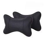 Dricar Car Neck Pillow 2PCS Leather Car Seat Travel Pillow, Car Headrest Cushion Support Pillow (Black)