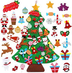 QIFU Árbol de Navidad del Fieltro no Tejido y con 28 Adornos de Oro en Polvo - Decoración de Pared para Regalos de niños en Año Nuevo y Hogar