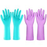 Elgood Reusable Washing up Gloves Latex Free Dishwashing Gloves with Cotton Lining, Non-Slip and Waterproof Cleaning Gloves for Kitchen 2 Pairs (Blue+Purple, L)