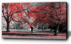 Bamdeya Black White and Red Canvas Wall Art Tree Painting Forest Prints Art Scenery Picture Romantic Couples Artwork for Wall Framed Large Wall Art Living Room Décor Wall Art Bedroom-30x60inches