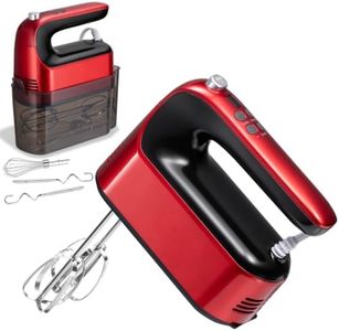 CBQ Hand Mixer Electric, 9 Speed 400W Handheld Mixer with Digital, Touch Button, Turbo, Snop-On Storage Case, 5 Stainless Steel Accessories, Hand Mixer Electric Handheld for Cake, Cookie, Egg (Red)