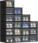 YITAHOME Stackable Shoe Storage Organizers and Containers - 18 PCS Medium Size Boxes With Drawers - Black