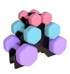 CANMALCHI Hex Dumbbells Set of 6 with Storage Stand, Hand Weights Set for Exercise, Cardio, Strength Training at Home Gym, 2 x 1 kg, 2 x 2 kg, 2 x 3 kg, Hand Weights for Women Men Kids Exercise