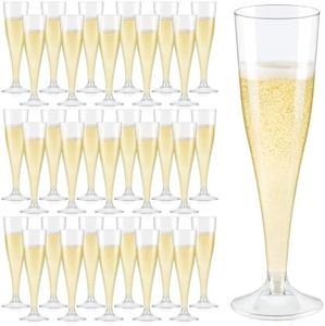 Qeirudu 50 Pack Plastic Champagne Flutes, 4.5 oz Clear Champagne Glasses Disposable Toasting Glass for Party Wedding Baby Shower Mimosa Bar Supplies