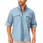 mosingle Men's Long Sleeve Hiking Shirt, Sun UV Protection Safari Fishing Outdoor Shirt Quick Drying Lightweight Walking Travel Shirts #5053-Blue-L