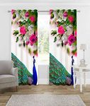 THE HOME STYLE 3D Digital Print Curtain- Peacock Bird (4 x 9 Long Door Curtain)