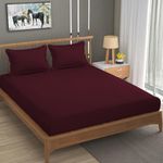 Fresh From Loom Queen Size Solid Plain Bedsheet Set - 240 TC, Anti Fade, Includes 2 Pillow Covers (Size- 90x95 inch | Wine| Solid)