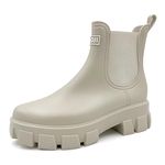 AMOJI Women Platform Chelsea Boots Men Rain Boot Adult Rubber Ankle Shoes CB917 Beige Size 10.5 Women/9Men