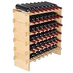 VEVOR 48 Bottle Stackable Modular Wine Rack, 6-Tier Solid Bamboo Wood Storage Racks, Floor Freestanding Wines Holder Display Shelf, Wobble-Free Shelves for Kitchen, Bar, and Cellar (Natural Color)