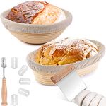PUNKUING 10'' Bread Proofing Basket Set of 2 with Liner, 10'' Round & Oval Banneton Bread Baskets for Sourdough Proofing and Baking, Brown Rattan Modern BASKETS