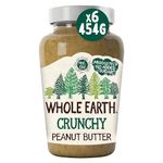 Whole Earth Crunchy Peanut Butter, 6 x 454 g Jars, Original Nut Spread Made with All Natural Ingredients, No Added Sugar, Gluten Free, Vegetarian & Vegan Friendly, Multi Pack