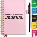 Fitness Journal Pink on 150+ Workouts + Yearly Calendar + 55 Tracking Values - A5 Workout Journal with Fat tracking - Planner to 12 items to track + 7 comparative periods + Goals