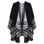 OOPOR Winter Shawl Wraps Poncho Cape - Women’s Warm Open Front Printed Reversible Oversized Blanket Cardigan Fashionable Elegant Knitted Fall Wool Spinning Plaid Sweater Fleece Scarf Coat