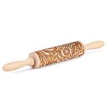 Flexzion Embossed Rolling Pins with Patterns for Baking, 7.7-inch Engraved Wooden Rolling Pin with Snowflake Flower Pattern Rolling Pin for Baking Pastry Pizza Dough Fondant Cookie Pie Crust Pasta